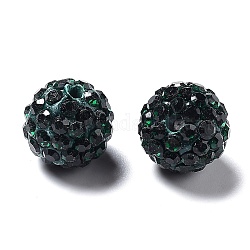 Pandahall elite pave bolas de bola de discoteca, Abalorios de Diamante de imitación de arcilla polímero, redondo, pp13 (1.9~2 mm), 6 fila de rhinestone, 10mm, agujero: 1.5 mm, esmeralda, pp13 (1.9~2 mm), 6 fila de rhinestone, 10mm, agujero: 1.5 mm