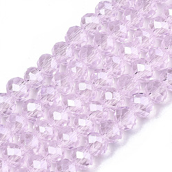 FilI di perline in vetro placcato, lustro di perla placcato, sfaccettato, rondelle, perla rosa, 6x5mm, Foro: 1 mm, circa 85~88pcs/filo, 16.1~16.5 pollice (41~42 cm)