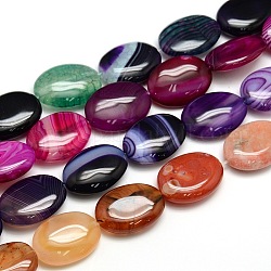 Natural Striped Agate/Banded Agate Oval Bead Strands, Dyed, Mixed Color, 20x15x8mm, Hole: 1.2mm, about 20pcs/strand, 15.74 inch