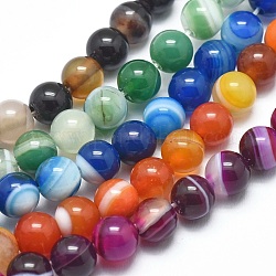 Chapelets de perles en agate à rayures naturelles/agates à bandes, teints et chauffée, ronde, couleur mixte, 8mm, Trou: 1mm, Environ 46 pcs/chapelet, 14.9 pouce (38 cm)