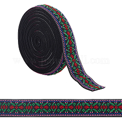 Benecreat 5 ярд вышивка в этническом стиле плоский полиэстер эластичный резиновый шнур/лента, швейные принадлежности для одежды, цветочный узор, зелёные, 25 мм