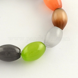 Cat Eye Glass Bead Strands, Oval, Mixed Color, 14x10mm, Hole: 1.5mm, about 27pcs/strand, 14.5 inch