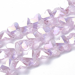 Abalorios de vidrio electroplate, color de ab chapado, facetados, mariposa, rosa perla, 12x14.5x7.5mm, agujero: 1 mm