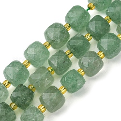 Perles vertes naturelles quartz fraise brins, avec des perles de rocaille, cube à facettes, 8~9x8~9x8~9mm, Trou: 0.9~1mm, Environ 35~39 pcs/chapelet, 14.80''~15.16'' (37.6~38.5 cm)