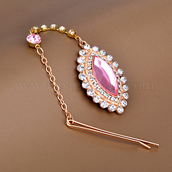 Elegant Women's Hair Accessories, Horse Eye Alloy Rhinestone Hair Bobby Pins, with Resin Beads, Hot Pink, 210mm