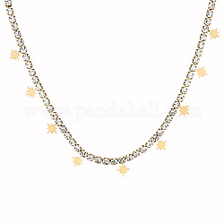 Colliers plastron à breloques étoiles en acier inoxydable, avec chaînes tennis en zircone cubique, or, 14.76 pouce (37.5 cm)