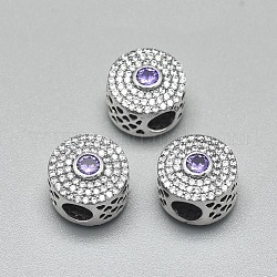 925 Sterling Silber European Beads, mit Zirkonia, Großloch perlen, geschnitzt 925, Flachrund, Platin Farbe, mauve, 12.5x9.5 mm, Bohrung: 4.5 mm