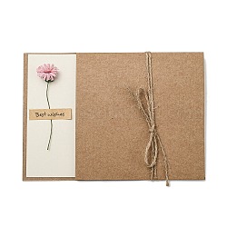 Papier de marguerite séché merci cartes de vœux, avec des enveloppes en papier kraft, rectangle, rose, 170x120x1mm