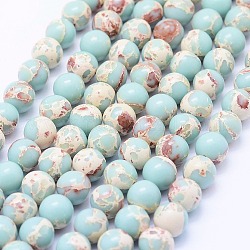 Brins de perles de jaspe impérial synthétiques, ronde, aigue-marine, 10~10.5mm, Trou: 1mm, Environ 38 pcs/chapelet, 14.7 pouce (37.5 cm)