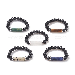 Эластичное кольцо из бисера из натуральных и синтетических смешанных драгоценных камней и стеклянной колонны для женщин, размер США 6 (16.5 мм)
