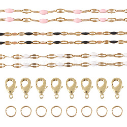 Kit de fabrication de colliers et bracelets à faire soi-même, dont 304 chaînes trempées en acier inoxydable, anneaux en laiton et fermoirs à pince de homard, couleur mixte, chaîne: 2x1.5 mm, 3m / set