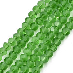 Abalorios de vidrio transparente hebras, facetas (6 facetas), redondo esmerilado, verde lima, 4.5x4mm, agujero: 1 mm, aproximamente 88~100 unidades / cadena, 14.57 pulgada ~ 15.75 pulgadas (37~40 cm)