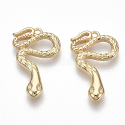 Brass Pendants, Snake, Nickel Free, Real 18K Gold Plated, 20.5x12.5x1.5mm, Hole: 1.2mm