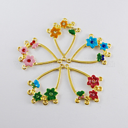 Alloy Chandelier Component Links, with Rhinestone, Enamel Style, teardrop, Golden, Mixed Color, 43x32x4mm, Hole: 2mm