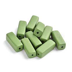 Wood Beads, Dyed, Rectangle, Green, Size: about 15mm wide, 36mm long, 15mm thick, hole: 4mm.