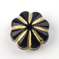 Chapado abalorios de acrílico de la flor, metal dorado enlaced, negro, 10x5mm, agujero: 1 mm, aproximamente 1950 unidades / 500 g