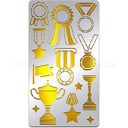Stencil per trofei Benecreat, Modello di disegno per badge medaglia da 10x17.5 cm, stencil per vernice in acciaio inossidabile per legno, diario dei proiettili, intaglio e scrapbooking