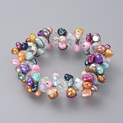 Estirar pulseras, con perlas naturales de agua dulce y perlas de vidrio electrochapado, color mezclado, 1-7/8 pulgada (4.8 cm)