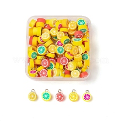 125Pcs 5 Style Handmade Polymer Clay Charms, with Platinum Tone Iron Findings, Fruit, Mixed Color, 25pcs/style