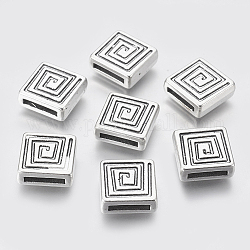 Tibetan Style Beads, Lead Free and Cadmium Free, Cube, Antique Silver, about 14mm long, 14mm wide, 5mm thick, hole: 2x11mm