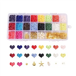 DIY Jewelry Kits, with Handmade Polymer Clay Heishi Beads, Alloy Pendants, Elastic Thread, Brass Spacer Beads & Ball Head Pins & Jump Rings, Cowrie Shell Beads and Scissors, Golden, 4x1mm, Hole: 1mm, about 5040~5400pcs/set