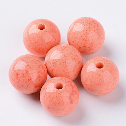 Perle acriliche opache di stile antico, tondo, salmone chiaro, 14mm, Foro: 2.5 mm, su 240 pc / 500 g.