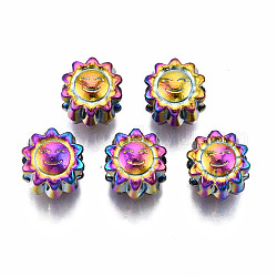 Alloy European Beads, Large Hole Beads, Cadmium Free & Nickel Free & Lead Free, Flower, Rainbow Color, 12x10.5x9mm, Hole: 6mm