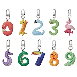 10 pendentifs décoratifs en PVC., avec les accessoires en alliage, animaux et chiffres, platine, 82~87mm