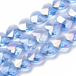 Perles en verre electroplate, de couleur plaquée ab , facette, cœur, bleuet, 14x14x8.5mm, Trou: 1mm