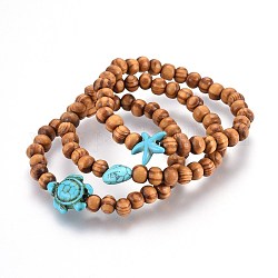 Holzperlen dehnen Kinderarmbänder aus, mit synthetischen türkisfarbenen (gefärbten) Perlen, 1-3/4 Zoll (4.5 cm)