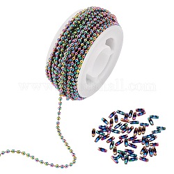 5 m chapado en iones (ip) color del arco iris 304 cadenas de bolas de acero inoxidable, con 10 pieza de revestimiento de iones (ip) 304 conectores de cadena de bolas de acero inoxidable, con carrete, cadenas de bolas: 2 mm