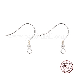 925 Sterling Silver Earring Hooks, with 925 Stamp, Silver, 17x19mm, Hole: 1.5mm, Pin: 0.6mm