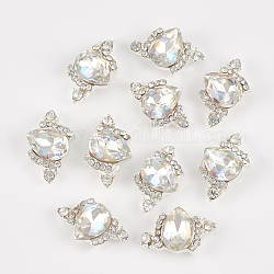 Cabochons Diamante de imitación de la aleación, accesorios de la decoración del arte del clavo, lágrima, color plateado, crystal ab, 14x8.5x5mm