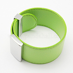 Bracelets en cuir larges, avec des fermoirs en acier inoxydable, pelouse verte, 59x32x1.5mm, longueur: 235 mm