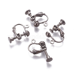 Accessoires de boucle d'oreille clips à vis en laiton plaqué avec pince spirale, clip d'oreille en spirale, gunmetal, 13x17x4.5mm, Trou: 1.6mm