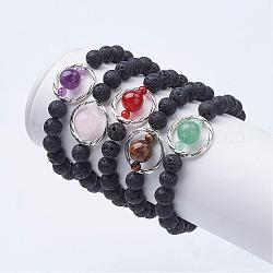 Natürliche Lava Rock Perlen Stretch Armbänder, mit Edelsteinperlen und Legierungszubehör, 2 Zoll (52 mm)