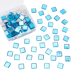 Cabujones de vidrio olycraft, Azulejos de mosaico, Para decoración del hogar o manualidades de diy, cuadrado, azul, 14.5~15x14.5~15x3.5~4.5mm, aproximamente 200 g / caja