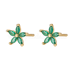 Boucles d'oreilles clous fleur zircone cubique, boucles d'oreilles en argent sterling doré 925, vert de mer moyen, 7.2mm