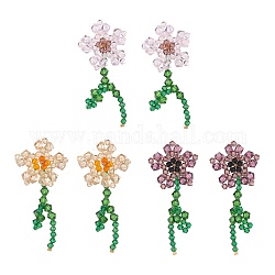 Orecchini pendenti a forma di fiore della vita in cristallo austriaco, orecchini pendenti con perle di vetro scintillanti, colore misto, 75x30mm, ago :0.6mm