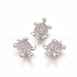 Laiton micro pavé de perles de zircone cubique claires, tortue, platine, 11x9x4mm, Trou: 1.2mm
