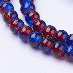 Chapelets de perles en verre craquelé peints à la bombe, ronde, deux tons, bleu moyen, 4mm, Trou: 1.1~1.3mm, Environ 200 pcs/chapelet, 31.4 pouce