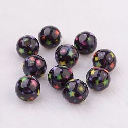 Perles en résine peintes par pulvérisation, avec motif étoiles, ronde, noir, 10mm, Trou: 2mm