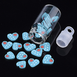 Handgemachte Polymer Clay Nagelkunstdekoration Zubehör, mit Glaswunschflasche und Ccb-Flaschenverschluss, Herz mit Herz, Himmelblau, 4~6x5~6x0.5~1 mm