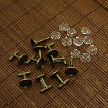 DIY Brass Cufflink Findings Cuff Button Cabochon Settings and 14mm Clear Glass Cabochon Cover Sets DIY-X0105-AB-NF