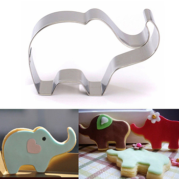 304 Stainless Steel Cookie Cutters, Cookies Moulds, DIY Biscuit Baking Tool, Elephant, Stainless Steel Color, 45x89x17.5mm