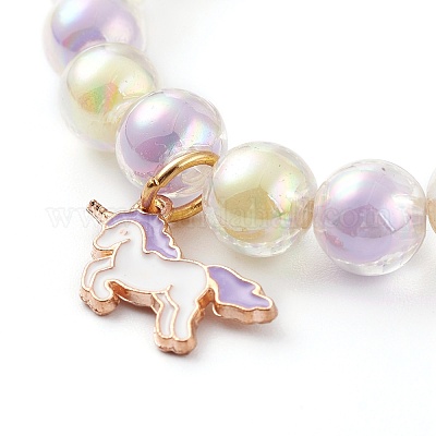 Transparent Acrylic Bead in Bead Stretch Bracelet Sets for Kids, with Alloy Enamel Unicorn Pendants, Mixed Color, 3/8 inch(0.95cm)