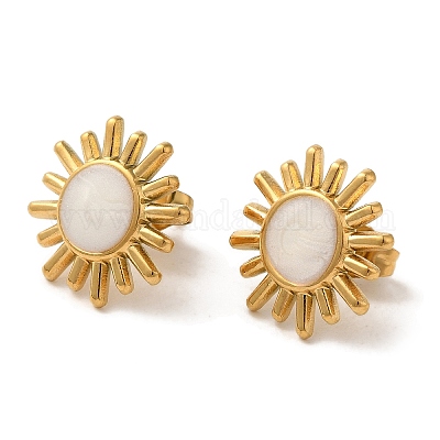 Серьги-гвоздики в форме цветка из нержавеющей стали 304 с ионным покрытием (IP) EJEW-C114-07C-G-1