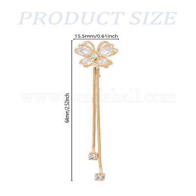 1 пара серег-клипс в виде бабочки из латуни с прозрачным кубическим цирконием и кисточками&nbsp;EJEW-LP0007-070-1