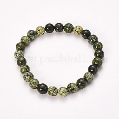 ELEDORO Braccialetto Elasticizzato Con Perle Naturali Di Atlantisite 8mm - Pietra Ibrida Rara - Serpentina Verde