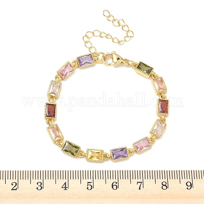 Прямоугольные латунные браслеты-цепочки с инкрустацией кубическим цирконием для женщин&nbsp;BJEW-P385-05G-1